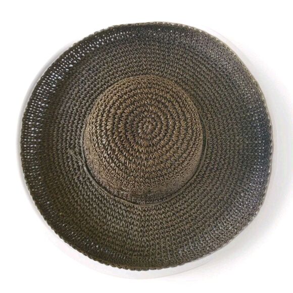 BOHO Crocheted Straw Paper Beach/Garden Sun Hat Brown Floppy Wide Brim Vtg 90s - Picture 4 of 5